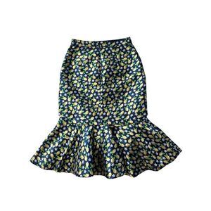 Vintage J.Crew Navy Blue All Over Lemon Print Mermaid Skirt, Size 0